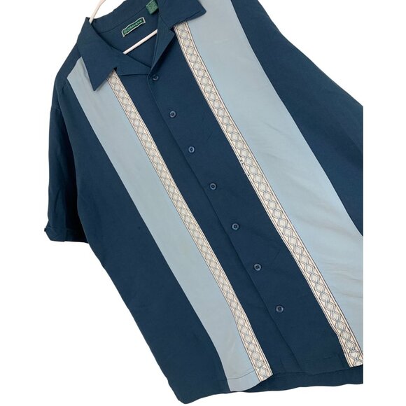 Cubavera Mens XLT Tall Blue Cuban Guayabera Shirt Bowling Hawaiian Vacay 8848 - Picture 1 of 7